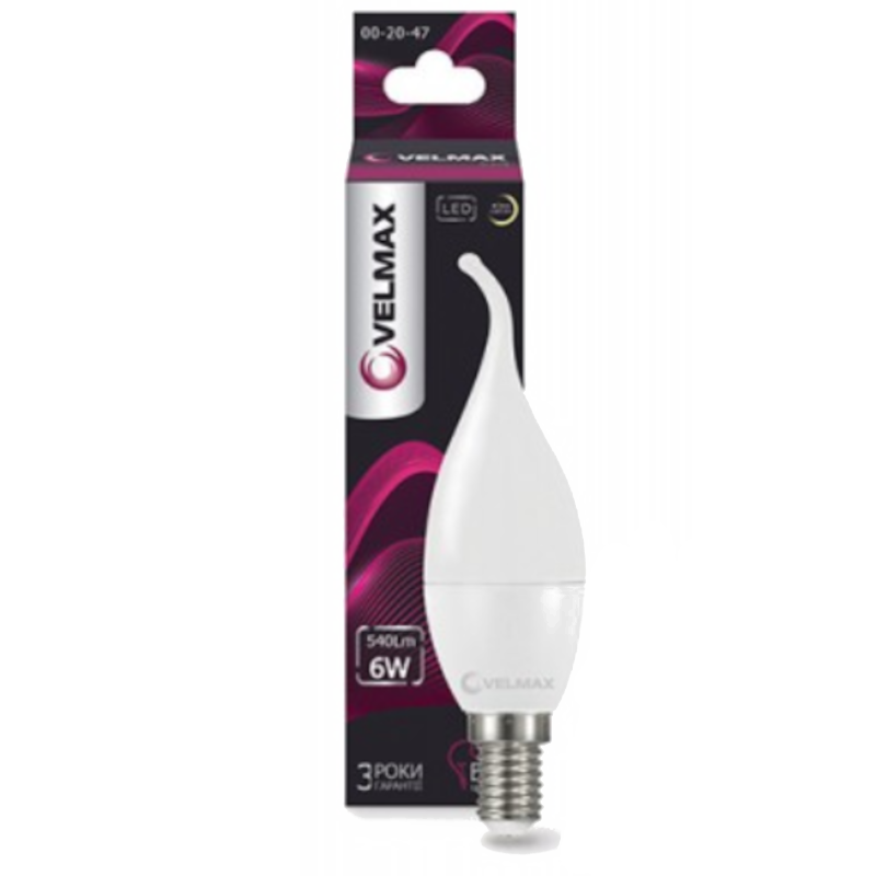 Лампа світлодіодна Velmax C37t, 6Вт, E14, 4100К (4823051512706)